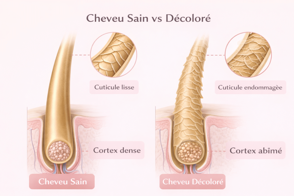 cheveu sain vs cheveu décoloré